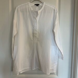 Vince White Long-Sleeve Oversized Button-Front Cotton Shirt